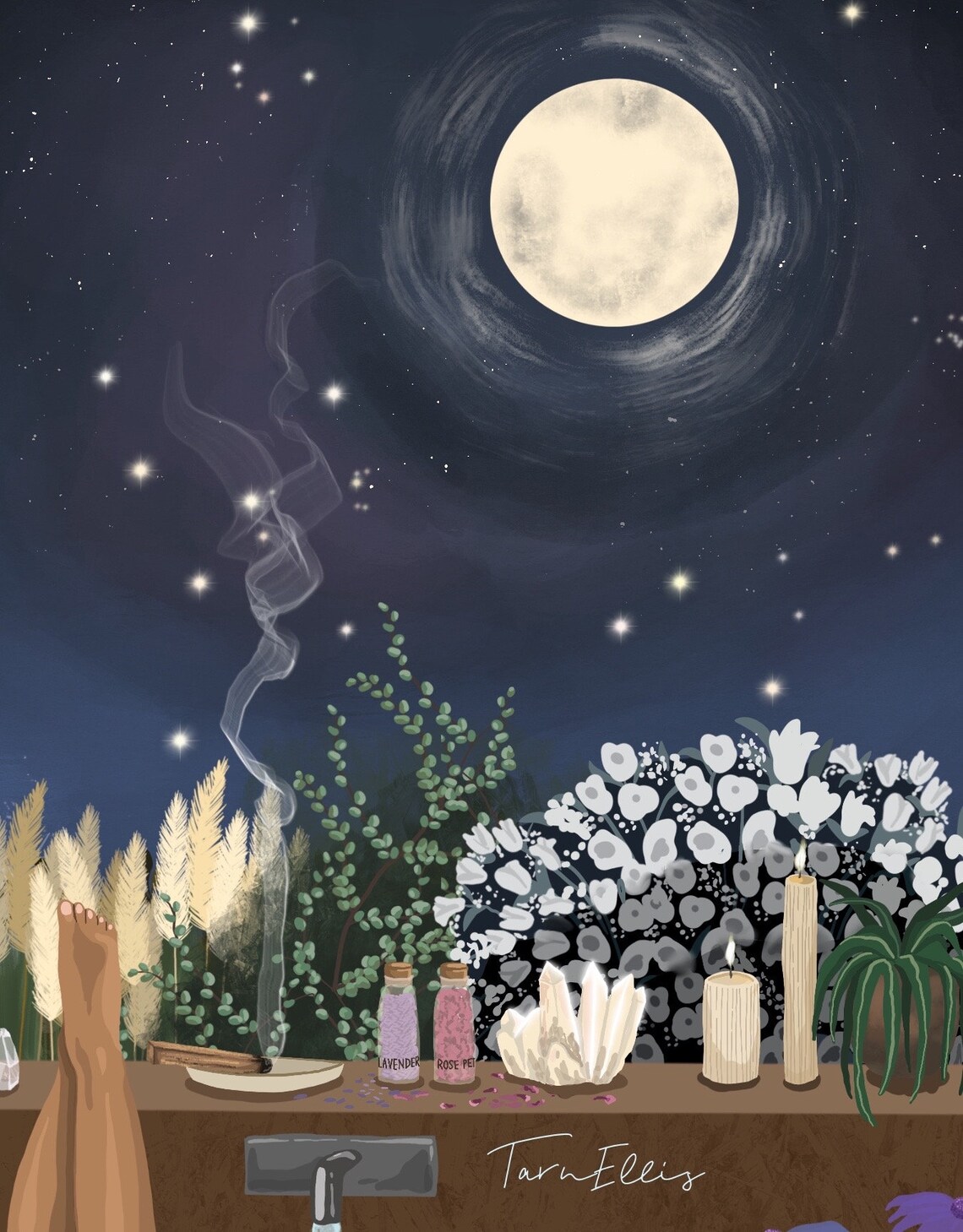 Tranquility Bath Art Print, Ethereal Floral Moon - Image 3