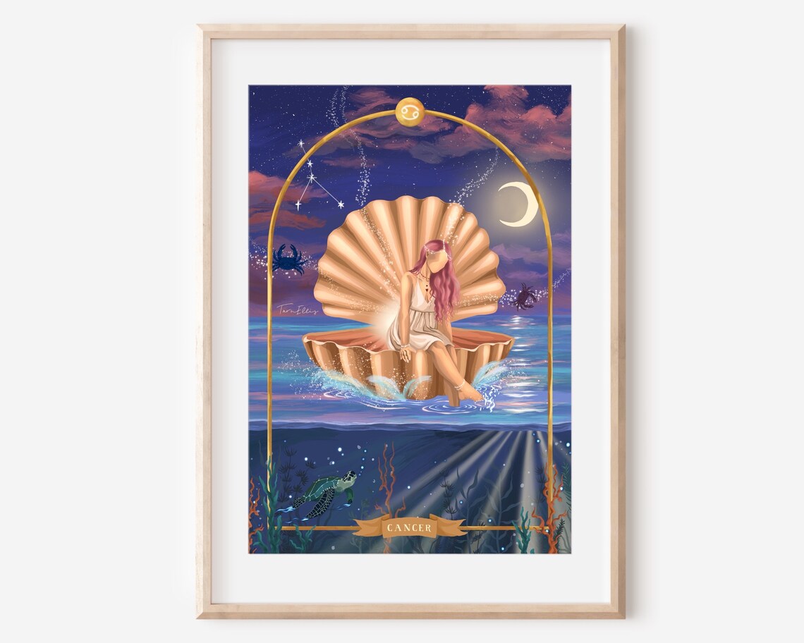 Cancer Star Sign Zodiac Poster, Celestial Art Print