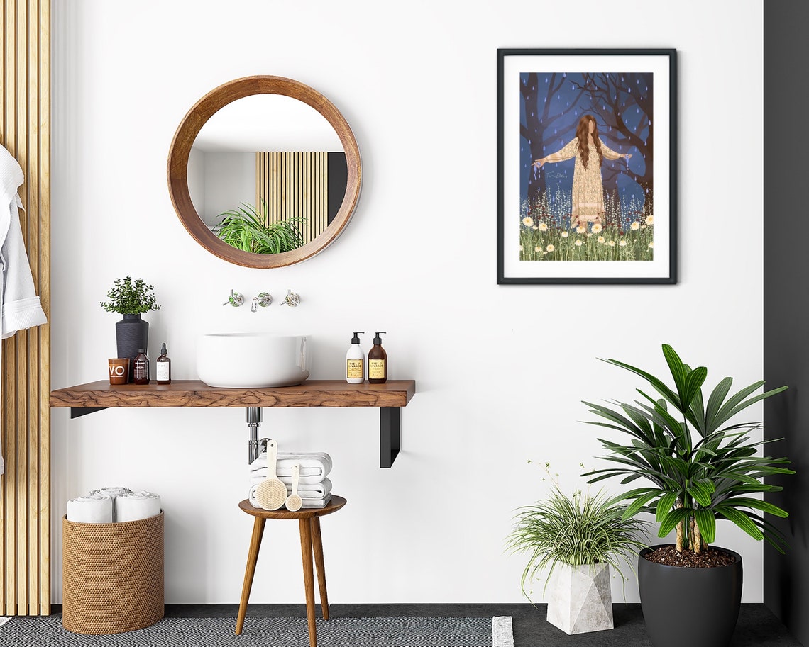 Rain And Renewal Woman In Wildflower Meadow Moonlit Night Poster - Image 2