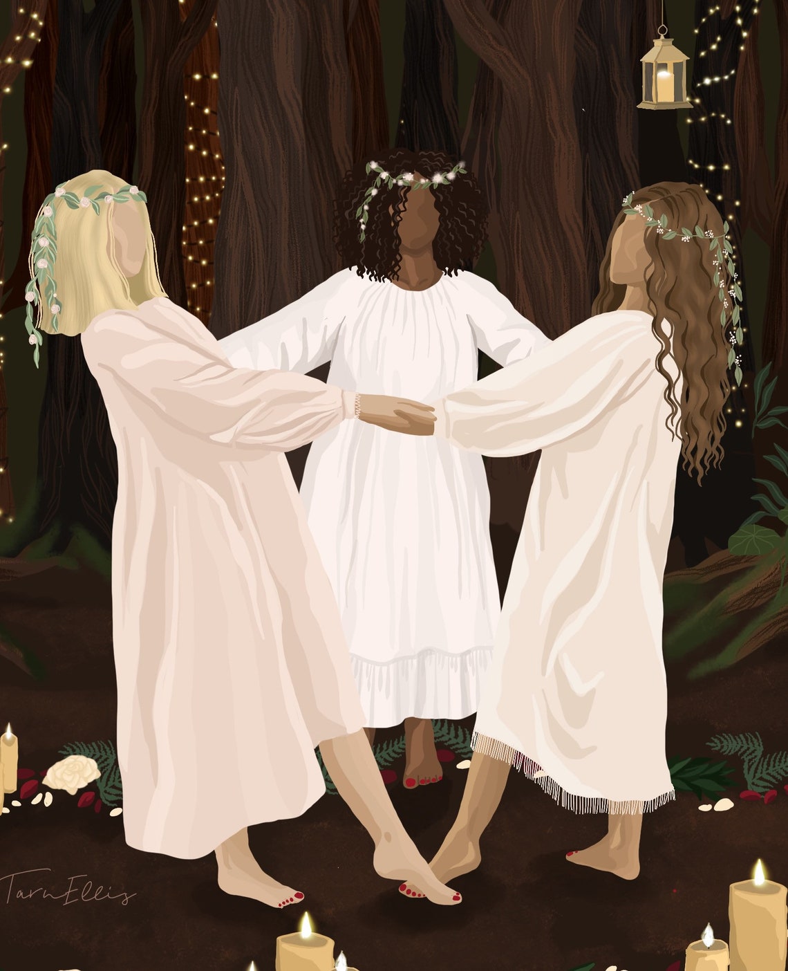 Womens Circle Forest Glade Candle Dance Sisterhood Magic Poster - Image 3