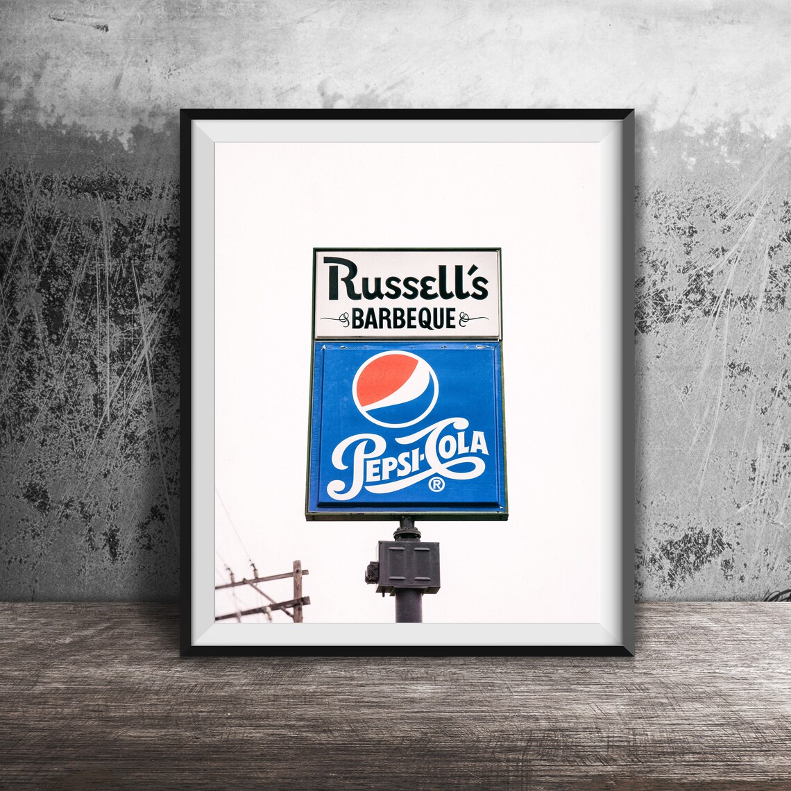 Russell's Barbeque Roadside Sign with Vintage Pepsi-Cola Sign Poster