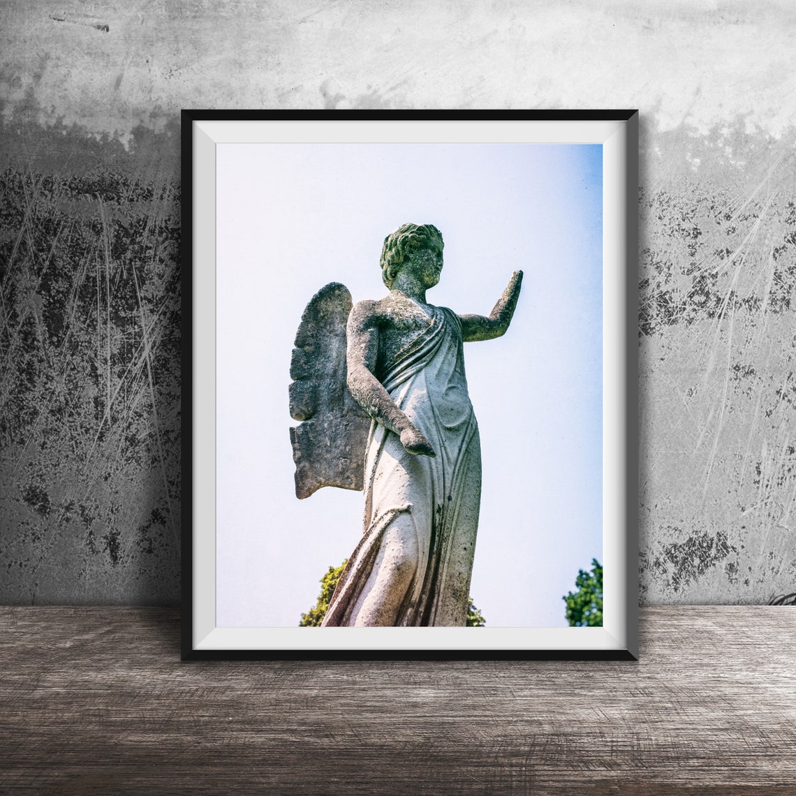 Guardian Angel Cemetery Statue Stone Sculpture Memorial Art Poster