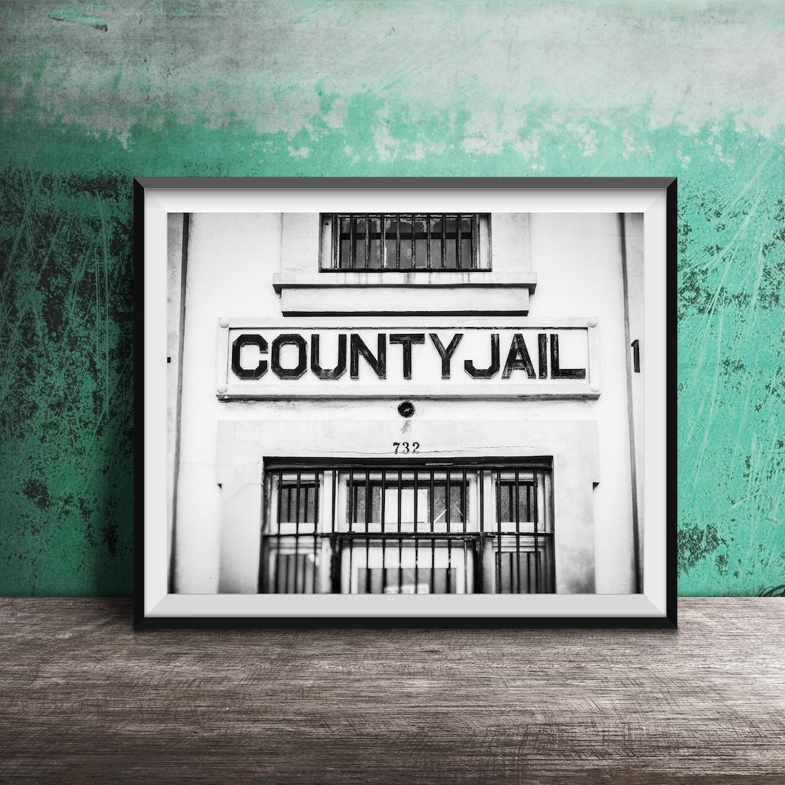 Historic County Jail 732 Barred Doors Stone Sign Photo Poster - Image 2