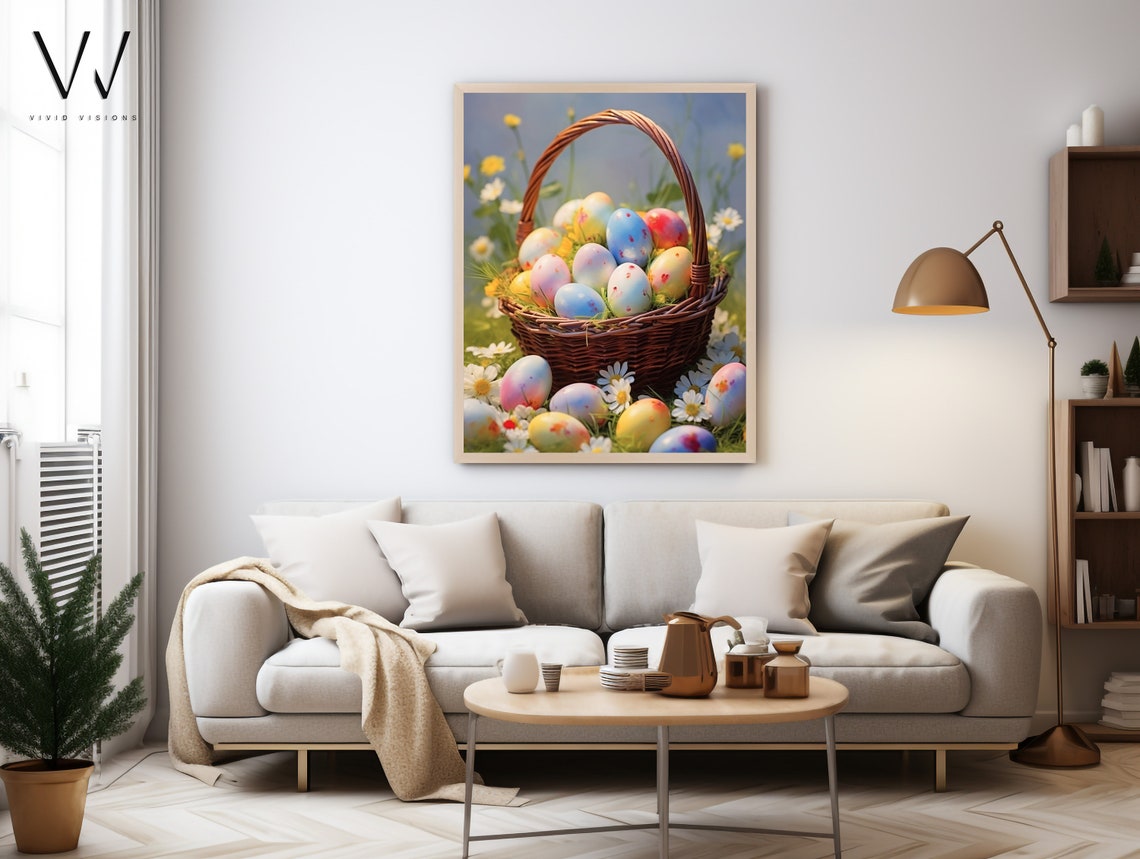 Easter Basket of Pastel Eggs among Daisies Spring Meadow Poster - Image 4
