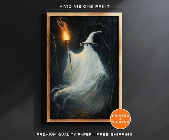 Wizard Ghost Holding A Flaming Torch Poster Dark Forest Halloween Art