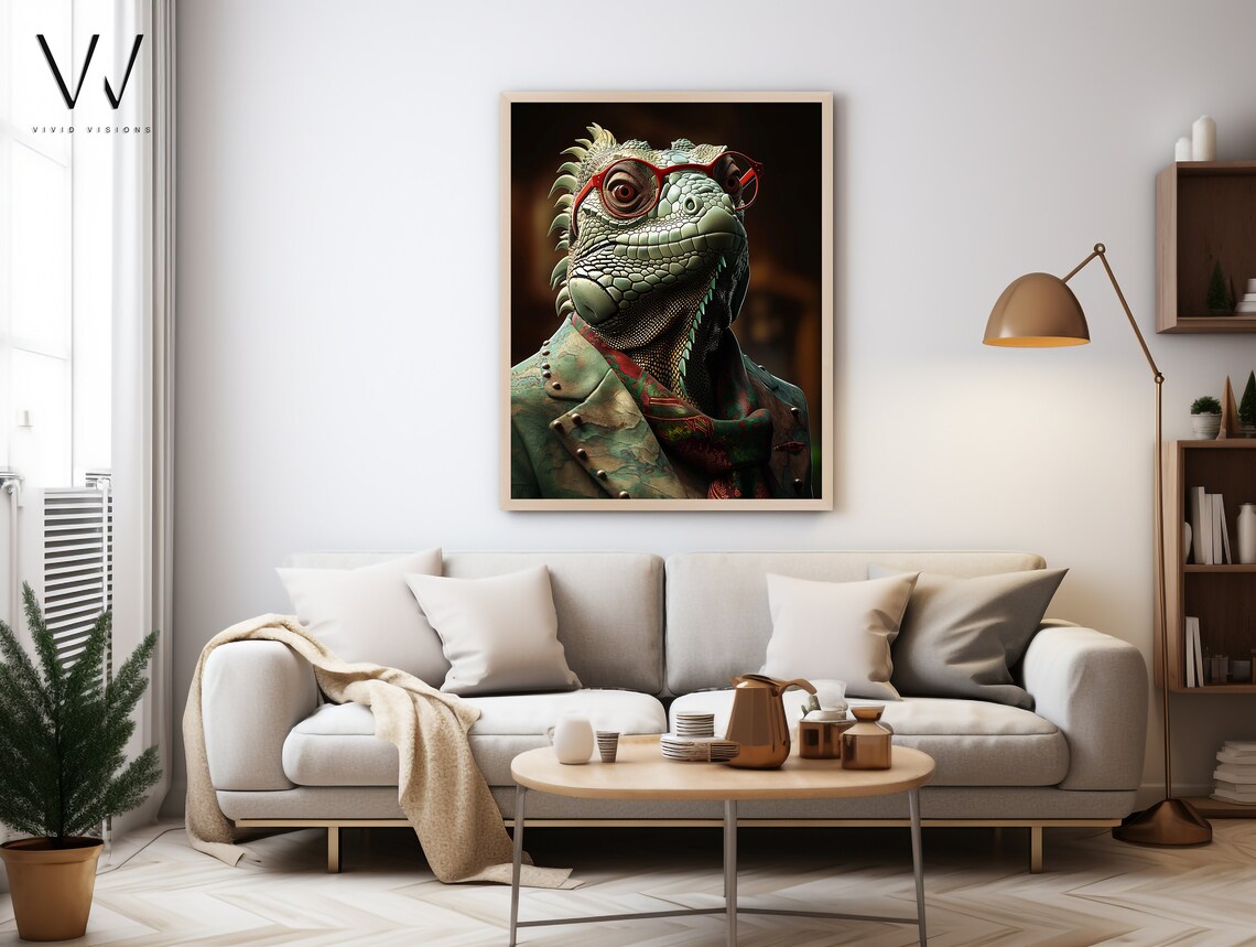 Modern Iguana Portrait, Elegant Animal Art Print - Image 4