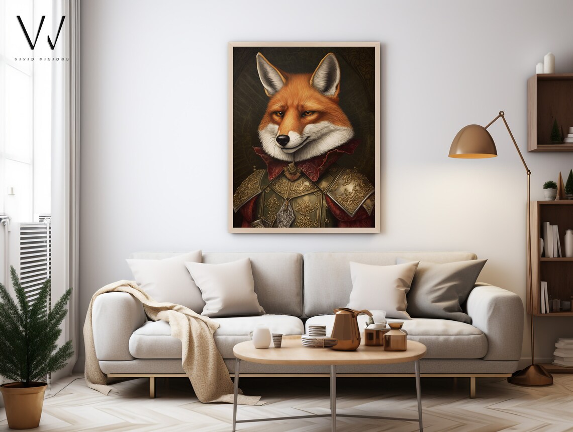Red Fox Medieval Gold Armor Knight Dark Regal Animal Portrait Poster - Image 3
