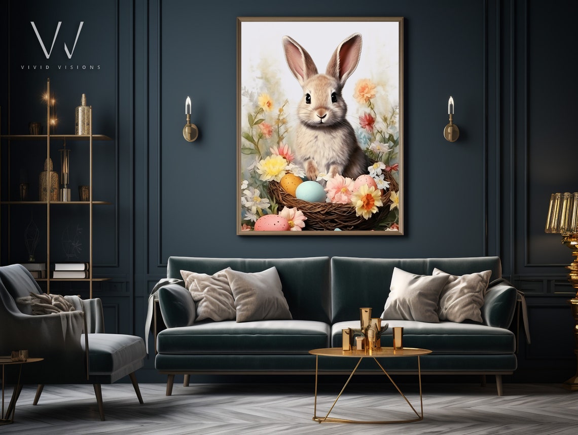 Sweet Bunny Nest Pastel Easter Eggs Flower Garden Spring Poster - Image 3