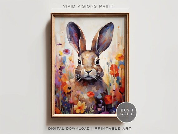 Colorful Watercolor Hare Head Wildflowers Modern Style Poster