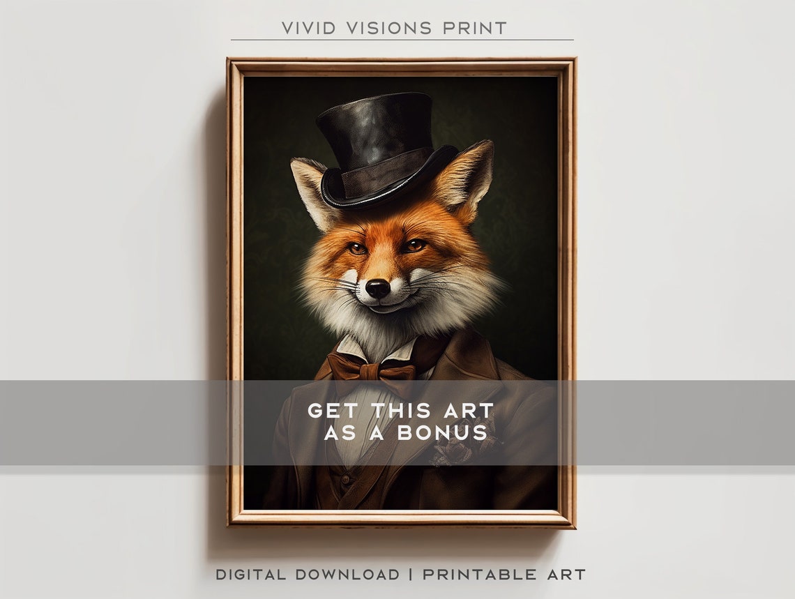 Cream Dog in a Gray Top Hat with Blue Bow Tie Vintage Dapper Poster - Image 2