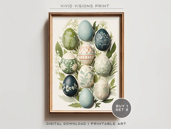 Decorated Easter Eggs Botanical Green Teal Spring Art Poster