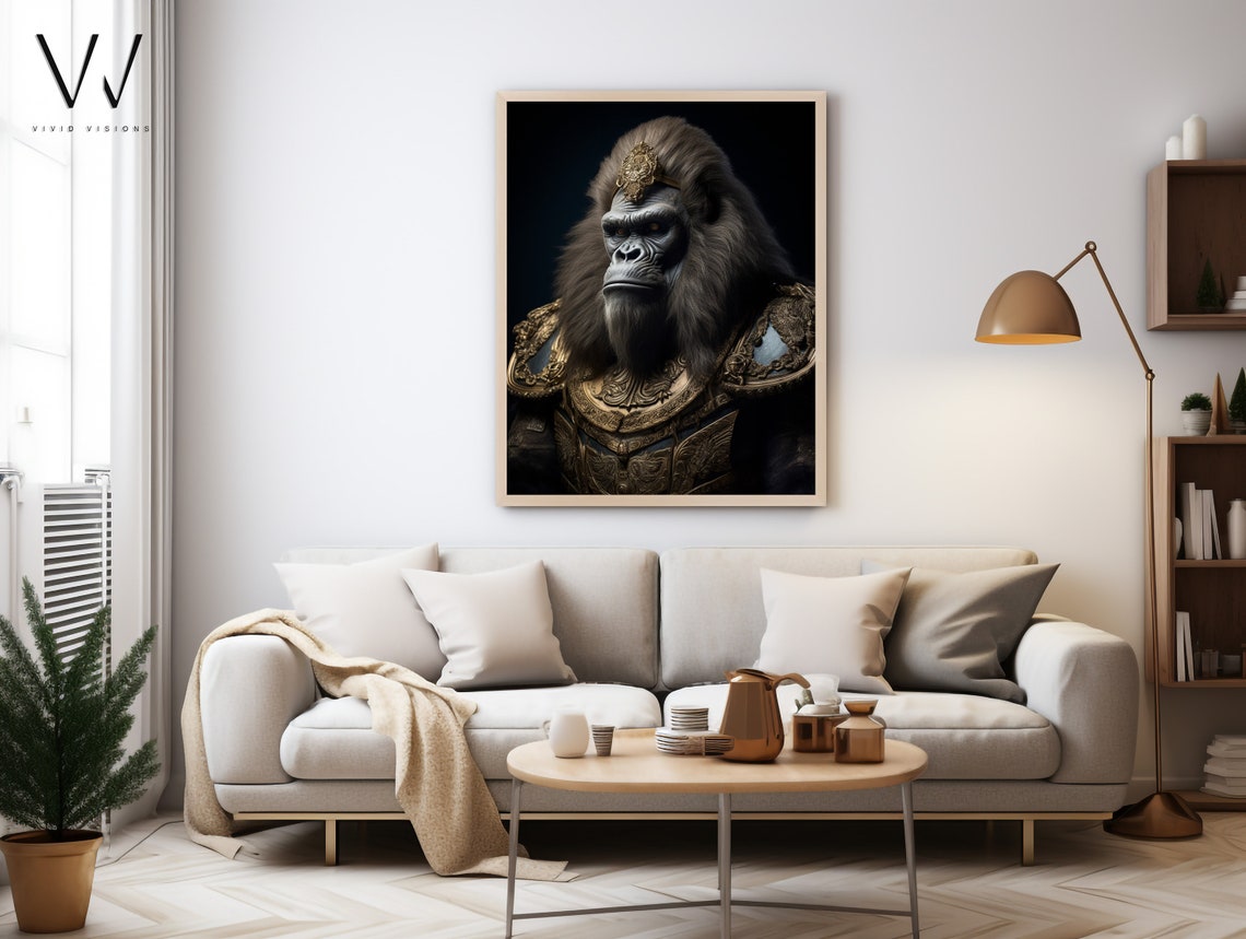 Victorian Gorilla King Portrait Gold Crown Armor Gothic Art Poster - Image 3