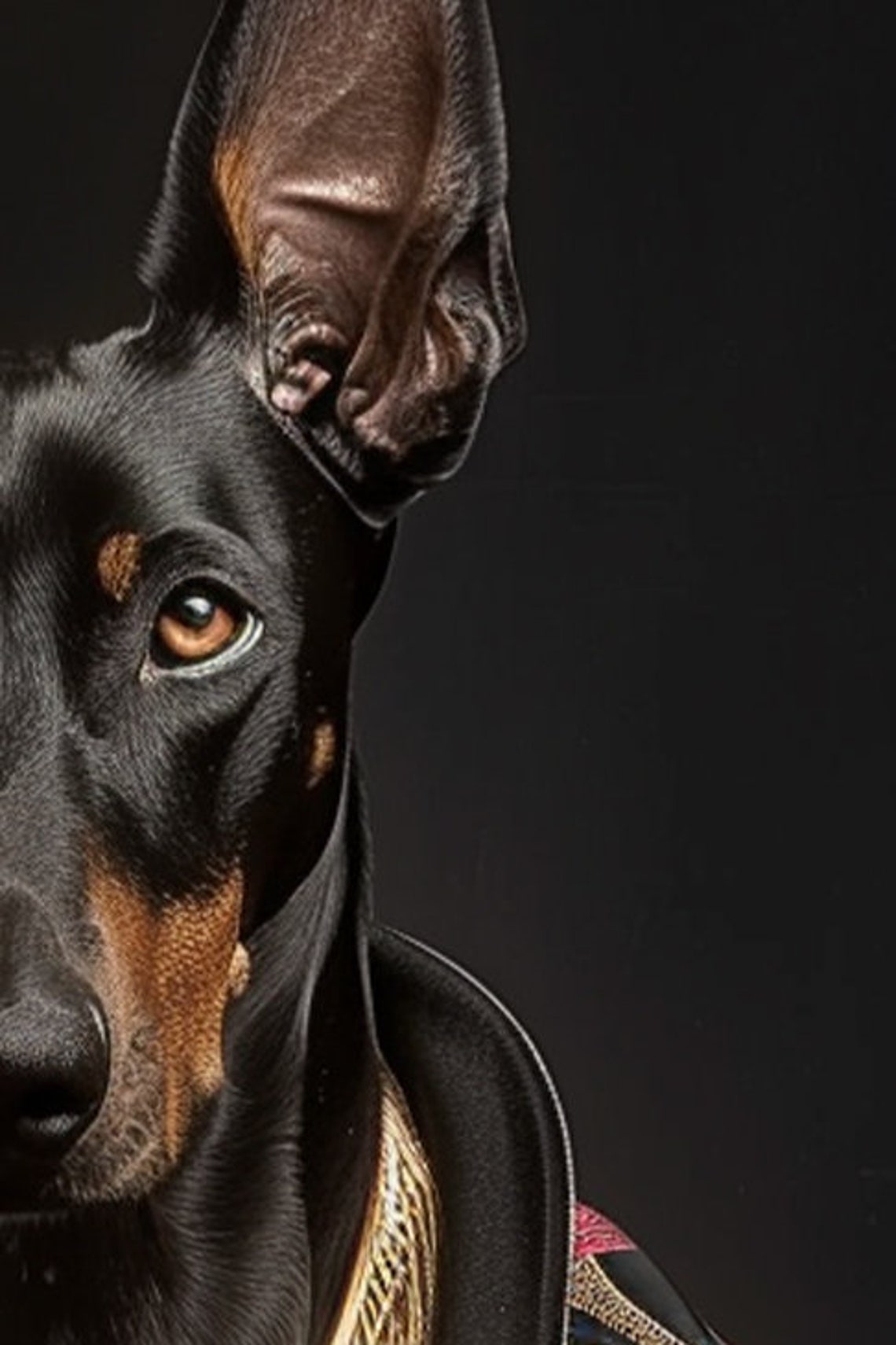 Elegant Doberman In Ornate Paisley Jacket Gold Chains Poster - Image 2
