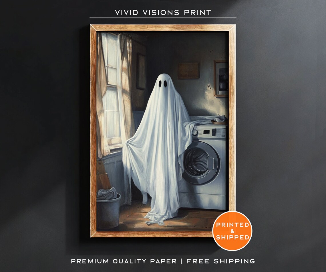 Spooky Ghost Laundry Day Halloween Bathroom Art Print