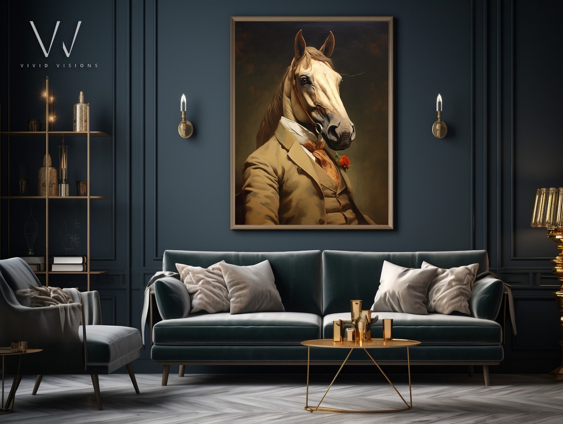 Cream Horse in a Tan Suit with Rose Boutonniere Elegant Poster - Image 4
