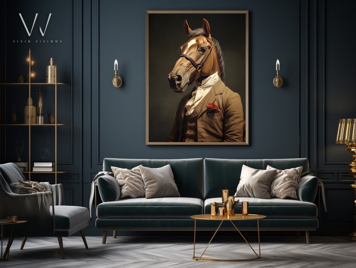 Chestnut Horse in a Brown Tweed Suit and White Cravat Poster - Image 4