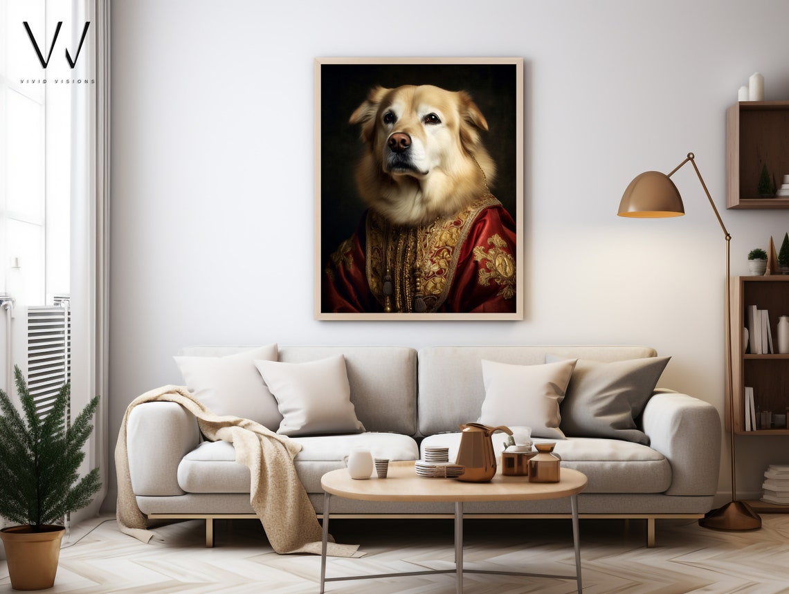 Golden Retriever Dog in a Royal Red Robe Regal Portrait Poster - Image 4