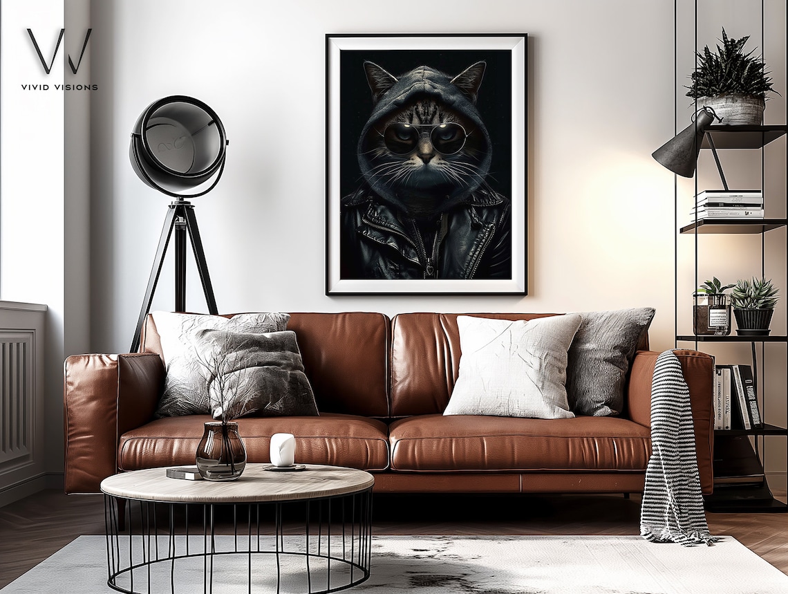 Modern Cat Portrait in Sunglasses, Vintage Poster - Image 4