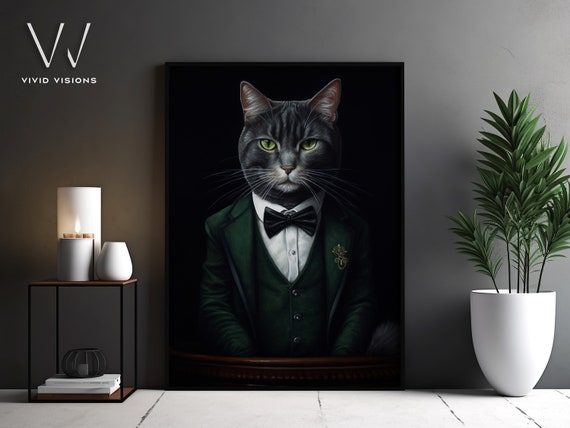 Victorian Cat Portrait Gothic Wall Art Renaissance Painting Vintage Animal Portrait Poster Artwork Unframed Art 1257