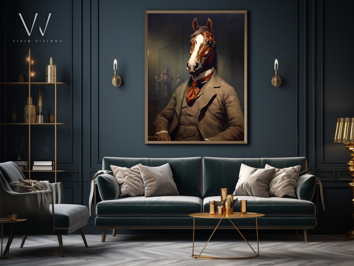 Chestnut Horse Gentleman in a Tan Suit with Red Cravat Poster - Image 4