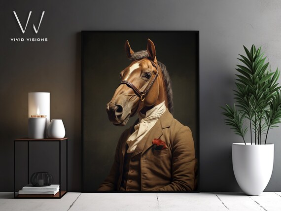Chestnut Horse in a Brown Tweed Suit and White Cravat Poster