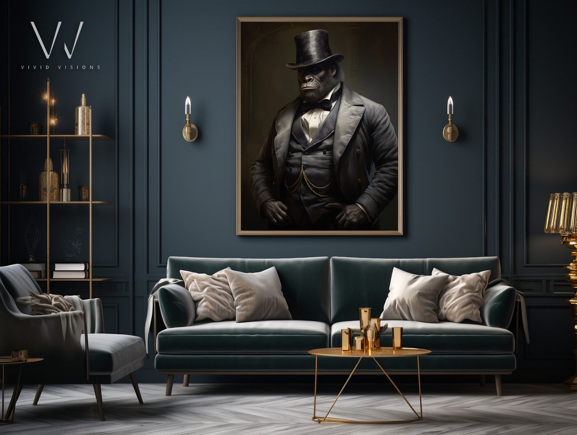 Gorilla Victorian Suit Top Hat Bow Tie Gentleman Portrait Poster - Image 4