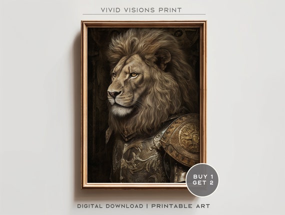 Victorian Lion Portrait Gothic Wall Art Renaissance Painting Vintage Animal Portrait Poster Artwork Download 1296