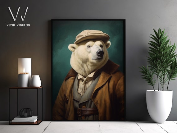 Victorian Polar Bear Portrait Gothic Wall Art Renaissance Painting Vintage Animal Portrait Poster Artwork Unframed Art 1047