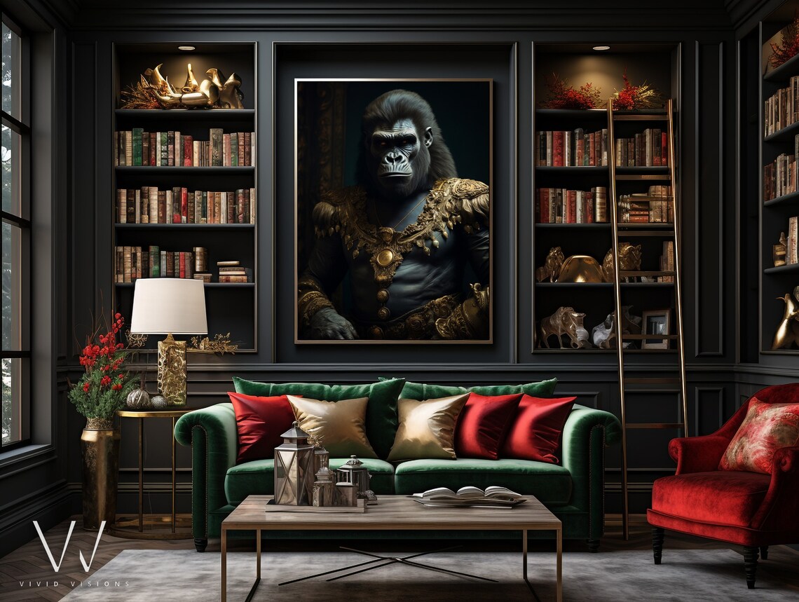 Warrior Gorilla Dark Armor Gold Collar Pendant Regal Animal Poster - Image 4