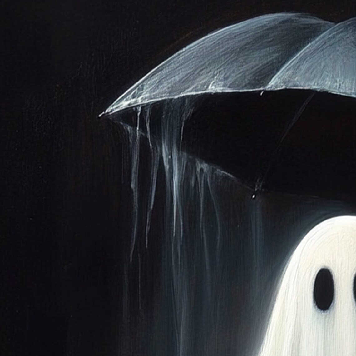 Ghost Holding An Umbrella In The Rain Poster Moody Dark Halloween Art - Image 2