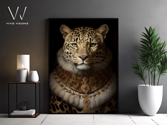 Regal Leopard in an Ermine Fur Mantle with Jeweled Collar Poster
