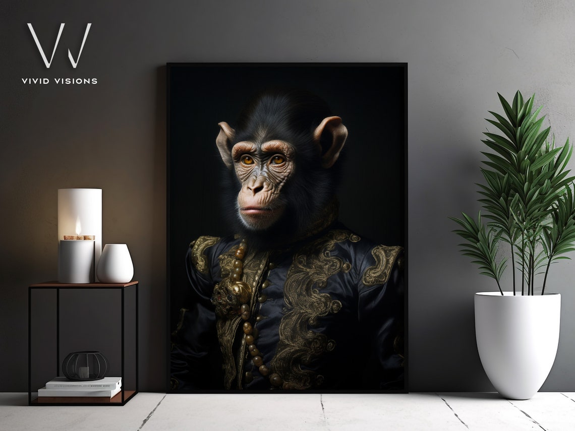 Baby Chimpanzee Portrait Black Gold Embroidered Coat Elegant Poster