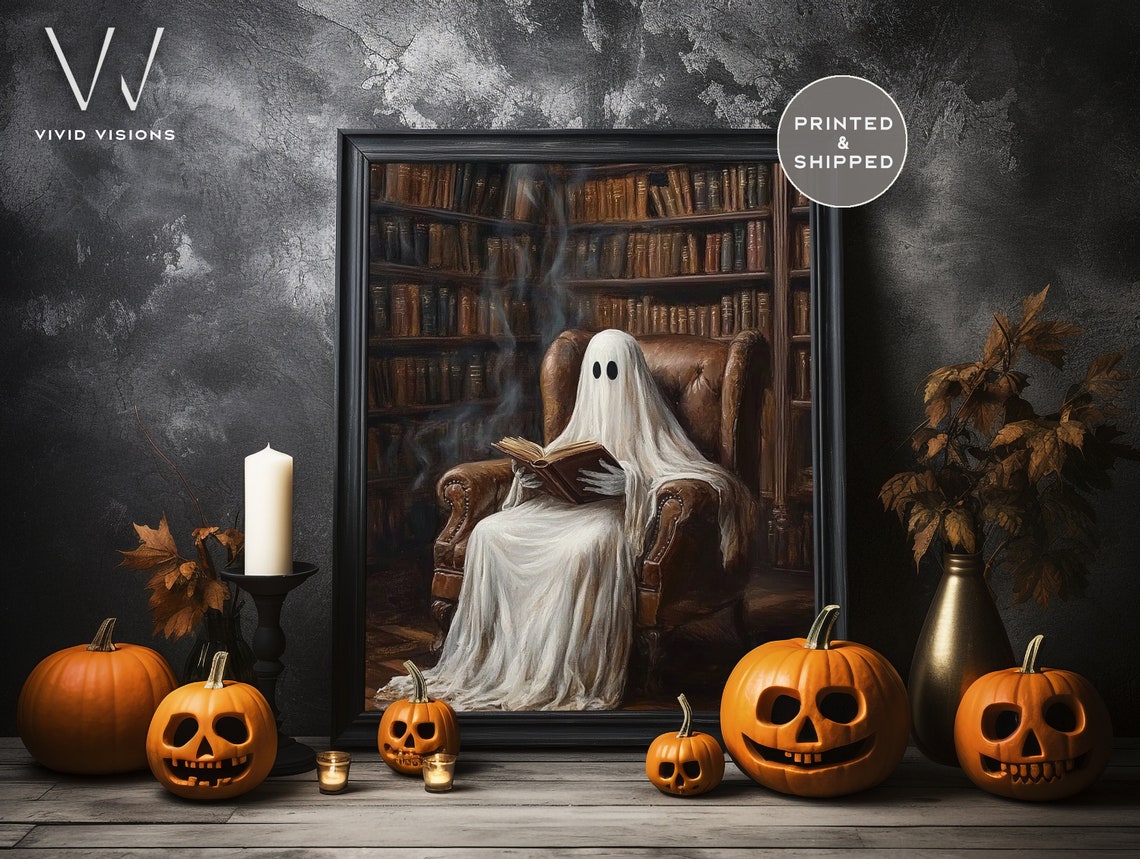 Ghost Reading A Book In A Vintage Library Poster Dark Academia Decor - Image 3