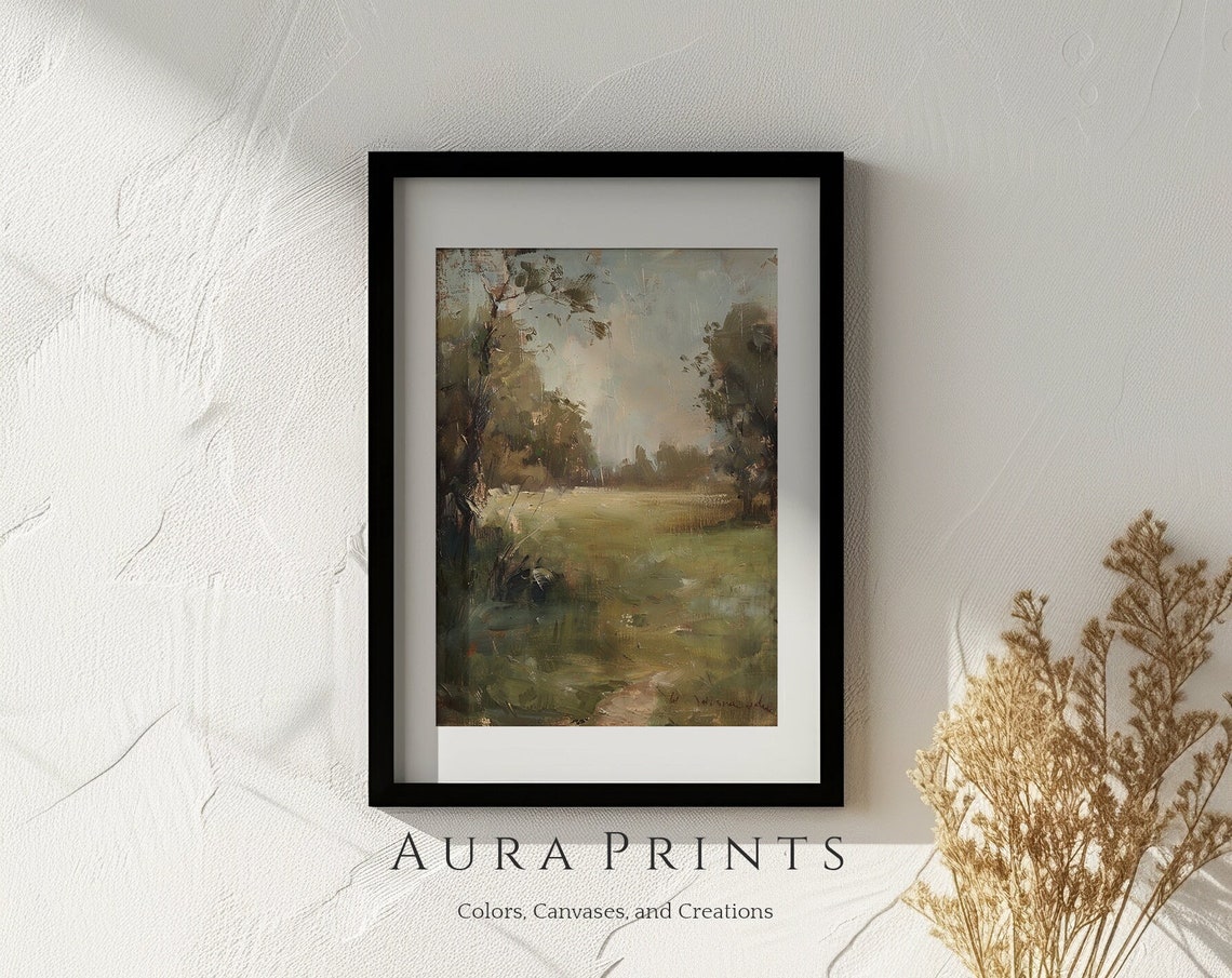 Rustic Forest Clearing Sunlit Meadow Vintage Oil Landscape Poster