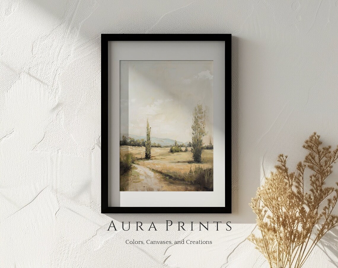 Rustic Country Road Golden Field Vintage Oil Painting Poster