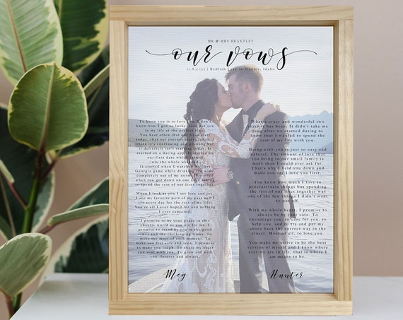 Our Vows Custom Wedding Vows Photo Wood Framed Memory Poster