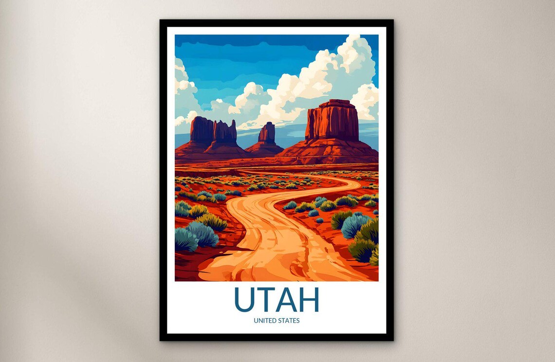 Utah Desert Red Rock Buttes Winding Dirt Road Scenic Travel Poster