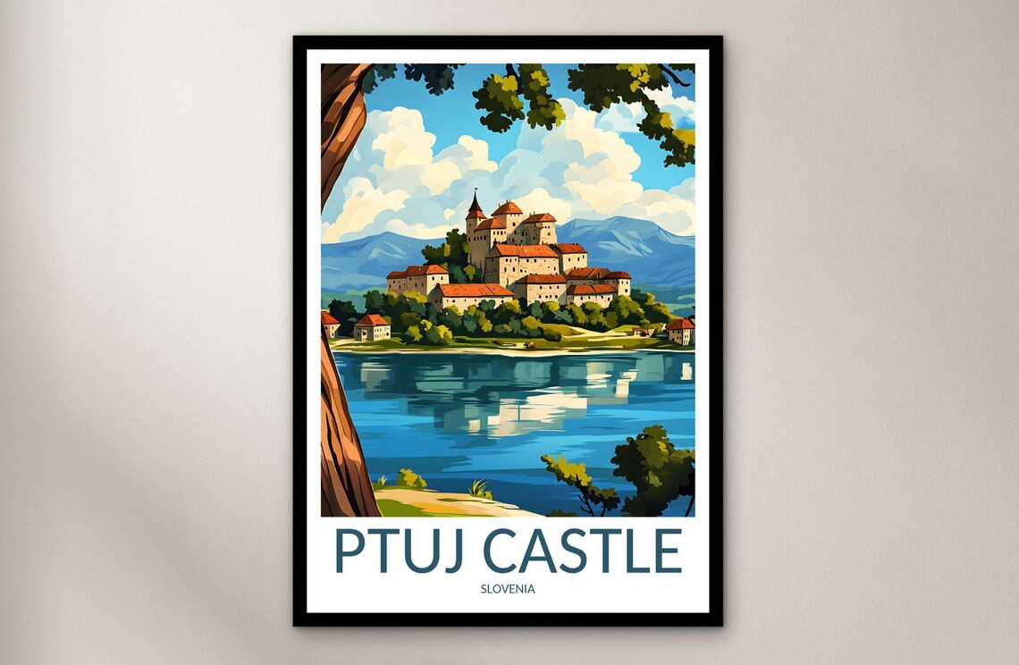 Ptuj Castle Slovenia Historic Hilltop Lake View Travel Poster
