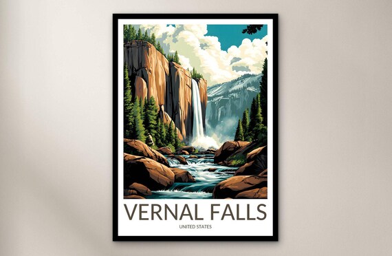 Vernal Falls Yosemite California Granite Cliff Waterfall Pine Art Poster