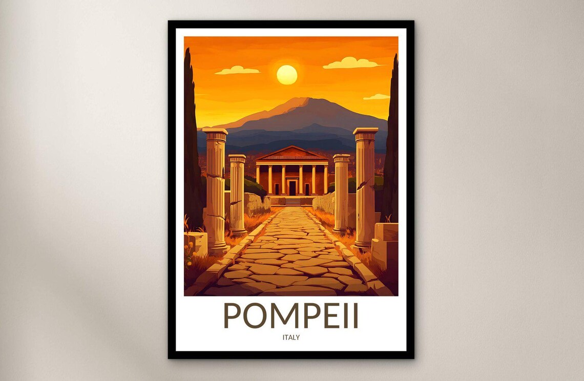 Pompeii Italy Ancient Roman Ruins Under Vesuvius Travel Poster