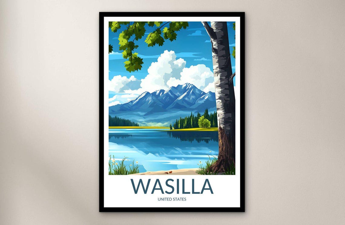 Wasilla United States Lake Mountain Reflection Travel Poster