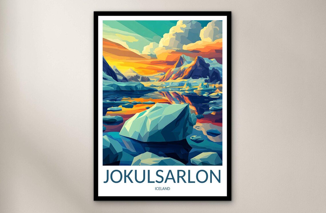 Jokulsarlon Iceland Sunset Glacier Lagoon Iceberg Art Poster
