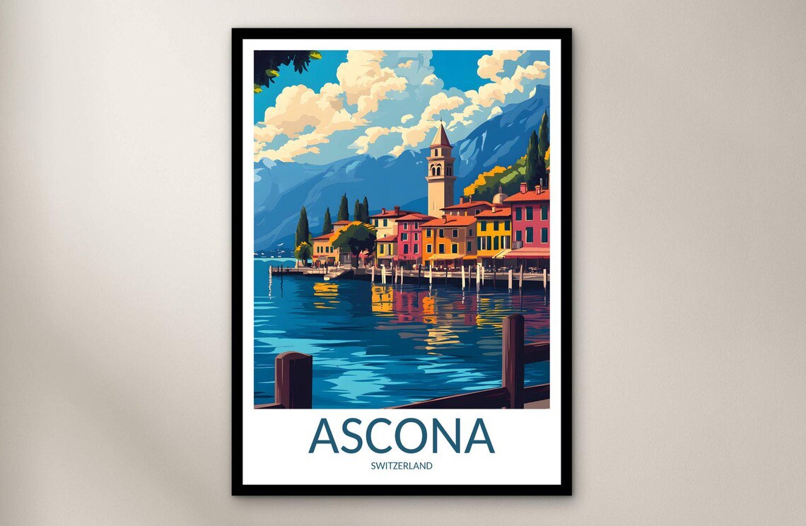 Ascona Switzerland Lake Maggiore Colorful Town Travel Poster
