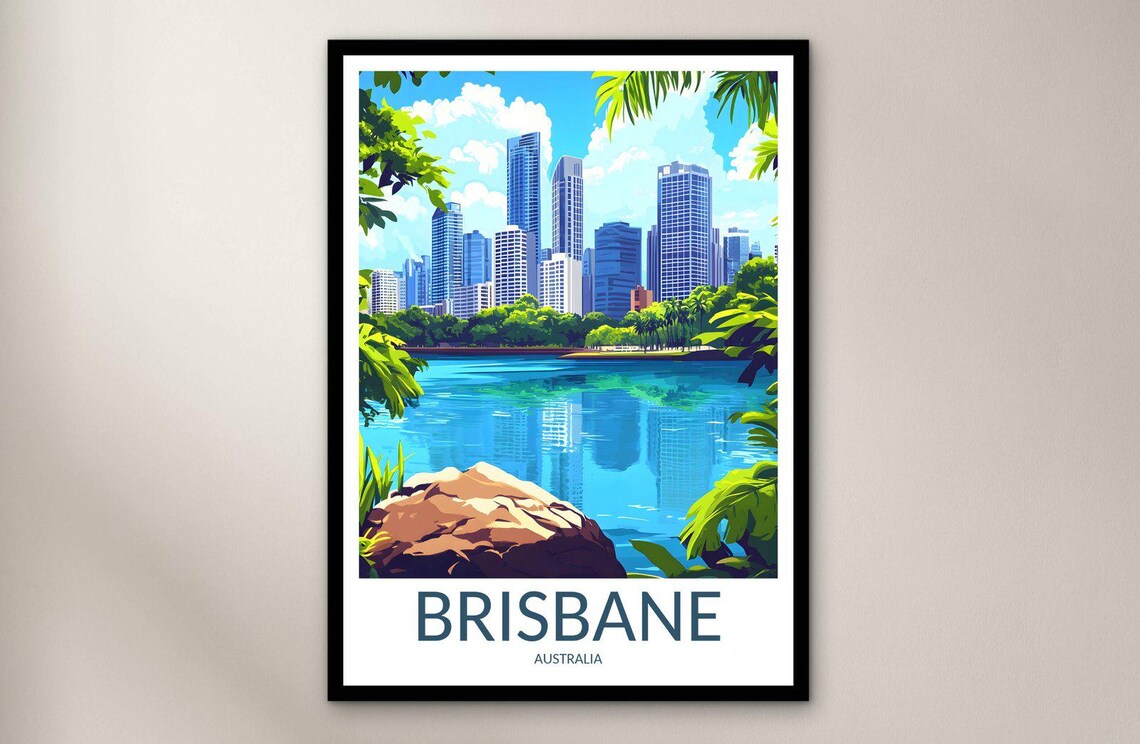 Brisbane Australia Sparkling River City Skyline Travel Poster
