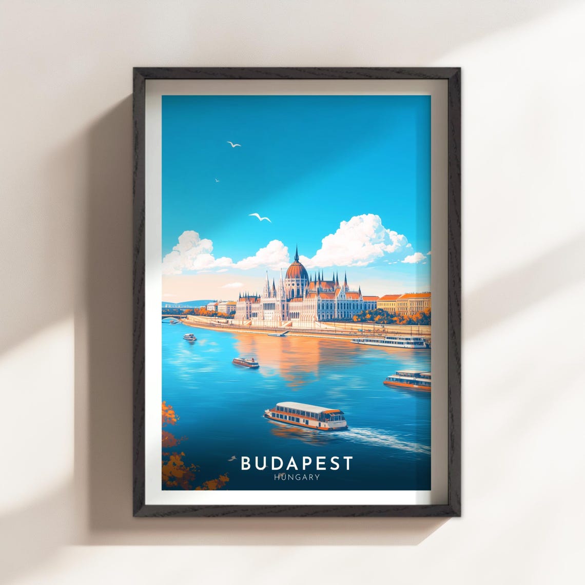 Budapest Hungary Parliament Danube Daytime River Travel Poster