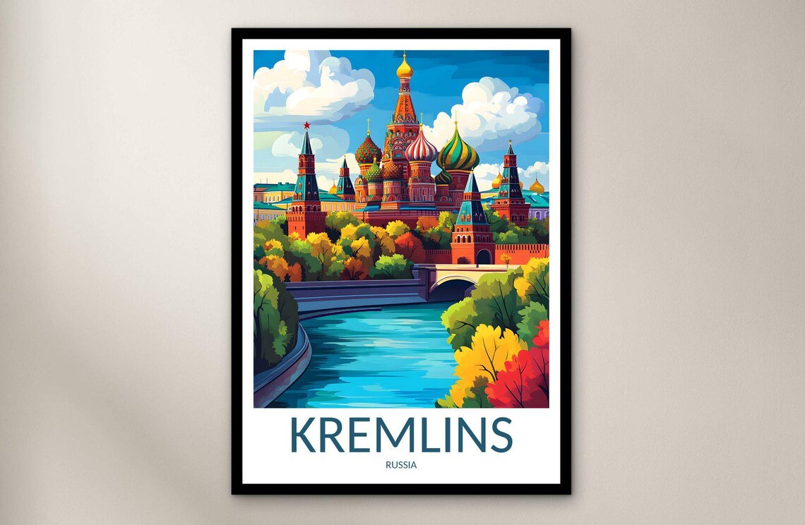 Moscow Kremlin Russia Saint Basils Onion Domes Autumn River Poster