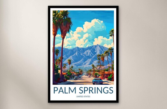 Palm Springs United States Palm Boulevard Classic Cars Desert Travel Poster