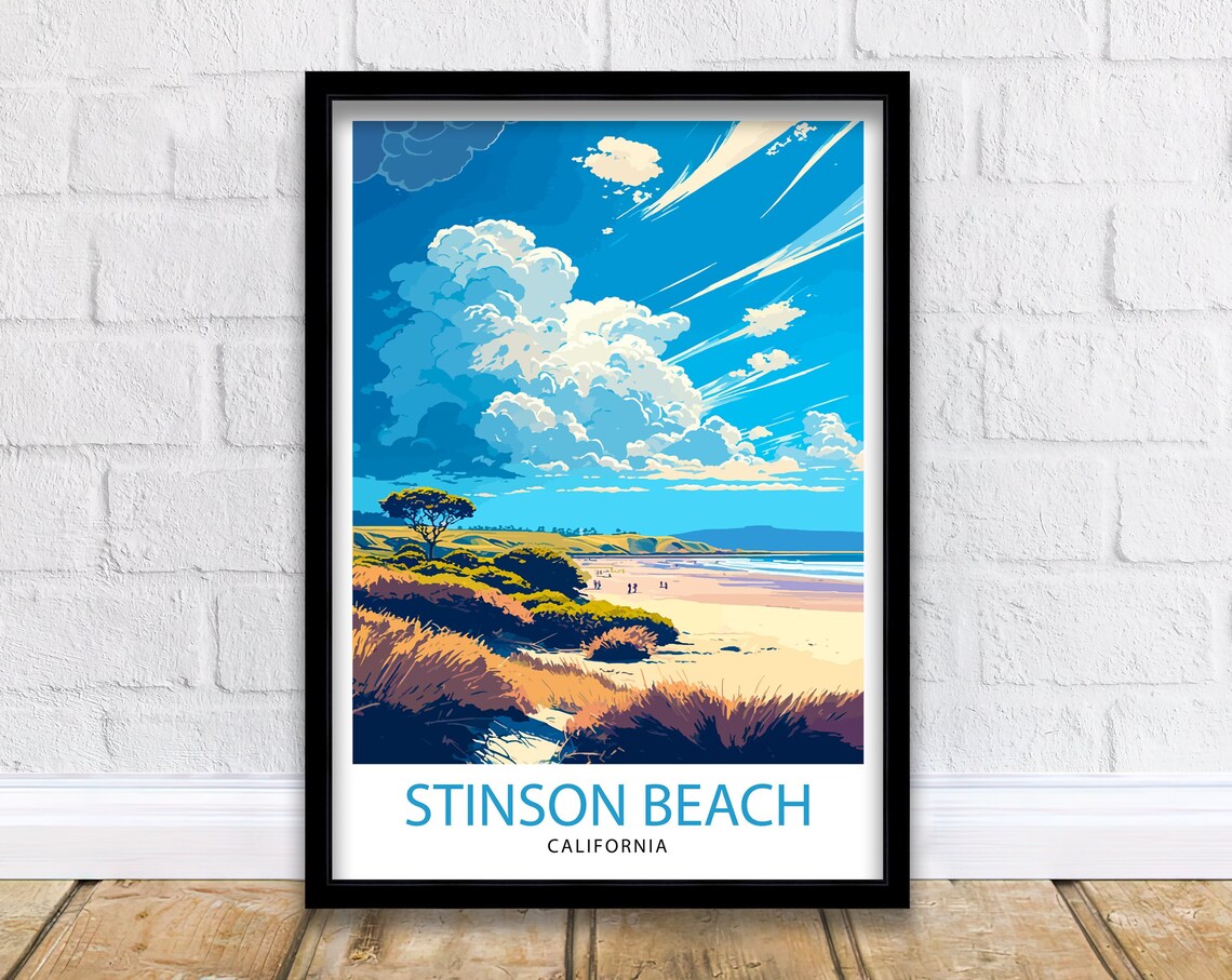 Stinson Beach California Travel Poster, Home Decor