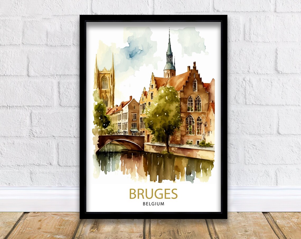 Bruges Belgium Historic Watercolor Canal Old Town Travel Poster
