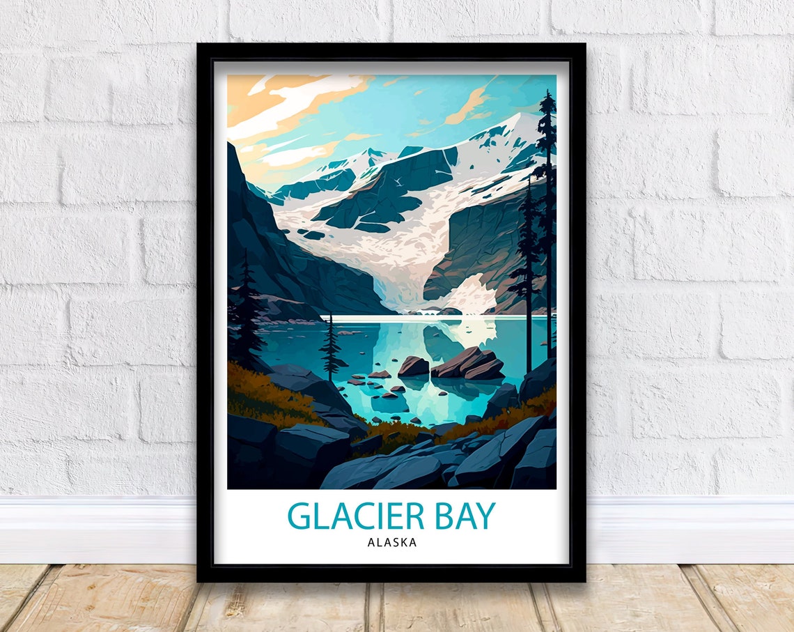Glacier Bay Alaska Snowy Peaks Turquoise Lake Mountain Pines Poster